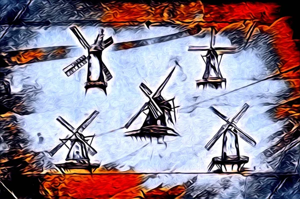 Windmill Old Retro Vintage Drawing Illustration Art — Stock Photo, Image