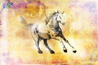 Renkli at sanatı çizimi grunge fotoğraf çekimi kış