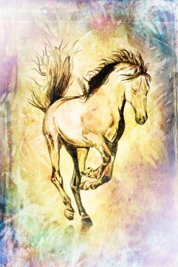 Renkli at sanatı çizimi grunge fotoğraf çekimi kış