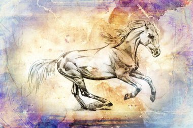 Renkli at sanatı çizimi grunge fotoğraf çekimi kış