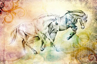 Renkli at sanatı çizimi grunge fotoğraf çekimi kış