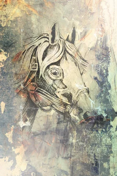 Colorido Caballo Arte Ilustración Grunge Pintura Fotografía Invierno —  Fotos de Stock