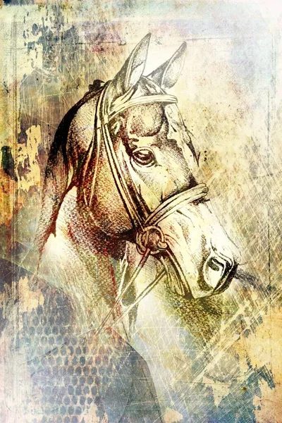 Renkli at sanatı çizimi grunge fotoğraf çekimi kış