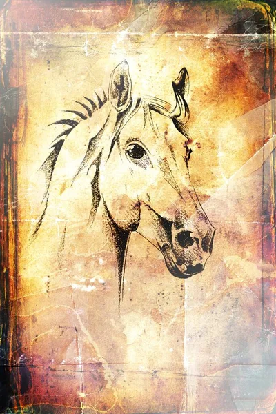 Renkli at sanatı çizimi grunge fotoğraf çekimi kış