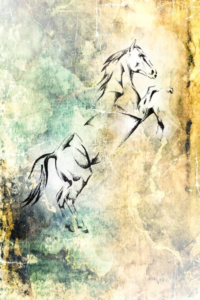 Renkli at sanatı çizimi grunge fotoğraf çekimi kış