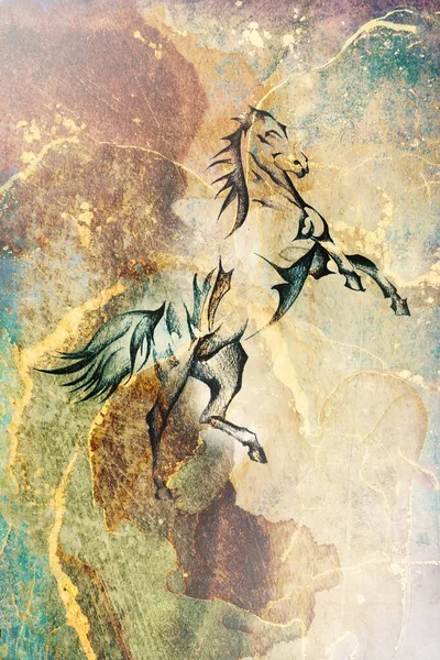 Colorido Caballo Arte Ilustración Grunge Pintura Fotografía Invierno —  Fotos de Stock