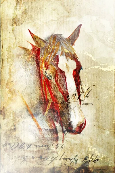 Colorido Caballo Arte Ilustración Grunge Pintura Fotografía Invierno — Foto de Stock