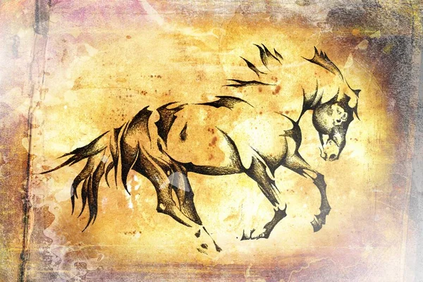 Kleurrijke Paard Kunst Illustratie Grunge Schilderij Fotografie Winter — Stockfoto
