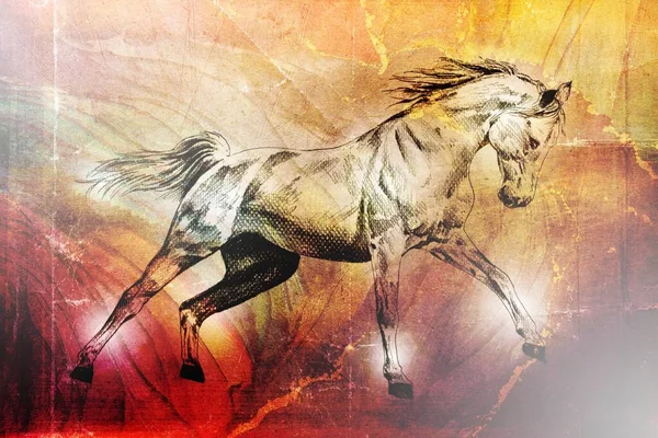Renkli at sanatı çizimi grunge fotoğraf çekimi kış