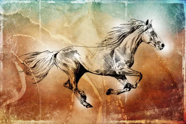 Colorido Caballo Arte Ilustración Grunge Pintura Fotografía Invierno — Foto de Stock