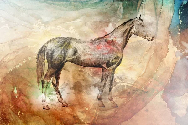 Renkli at sanatı çizimi grunge fotoğraf çekimi kış