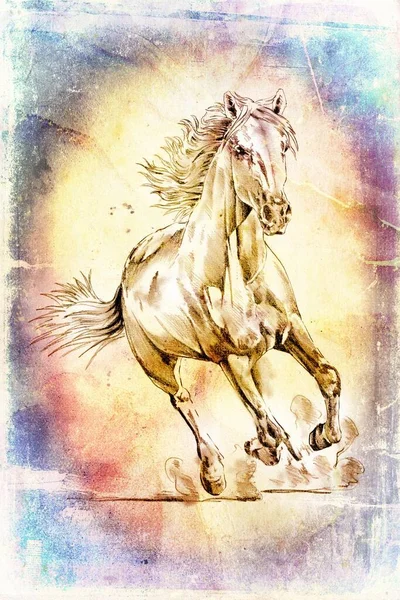 Renkli at sanatı çizimi grunge fotoğraf çekimi kış