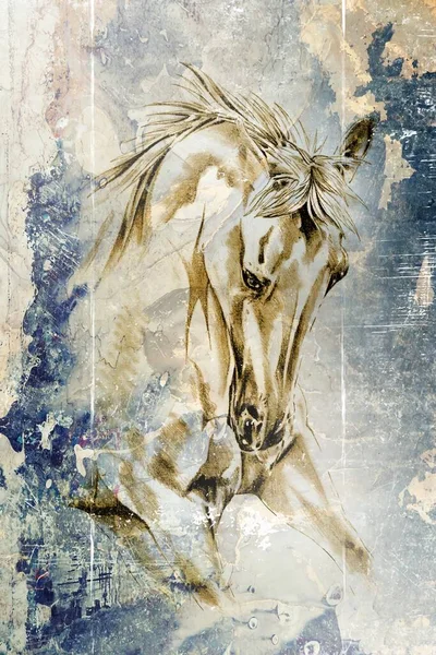 Colorido Cavalo Arte Ilustração Grunge Pintura Fotografia Inverno — Fotografia de Stock