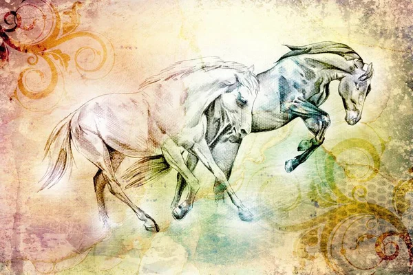 Renkli at sanatı çizimi grunge fotoğraf çekimi kış