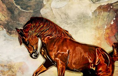 Colorful horse art illustration grunge painting drawing