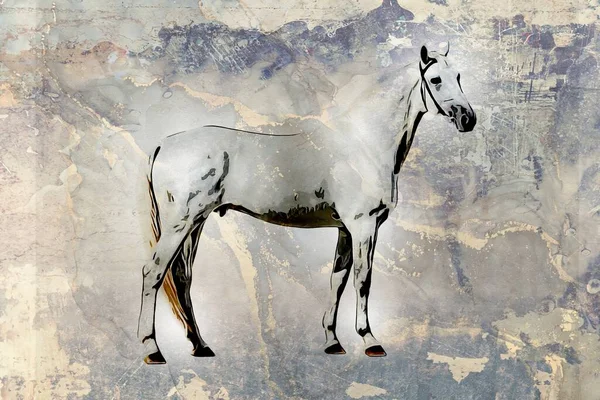 Colorful Horse Art Illustration Grunge Painting Drawing — Zdjęcie stockowe