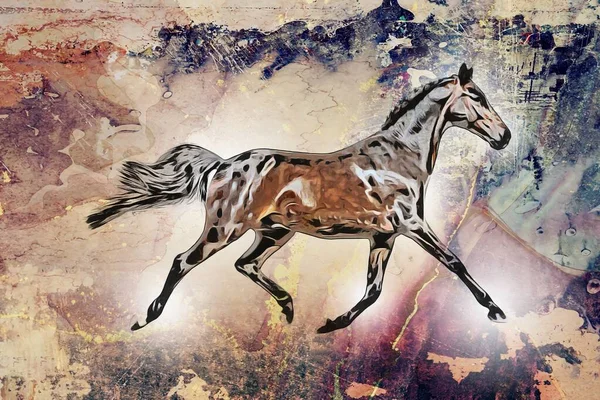 Colorful Horse Art Illustration Grunge Painting Drawing — Stockfoto