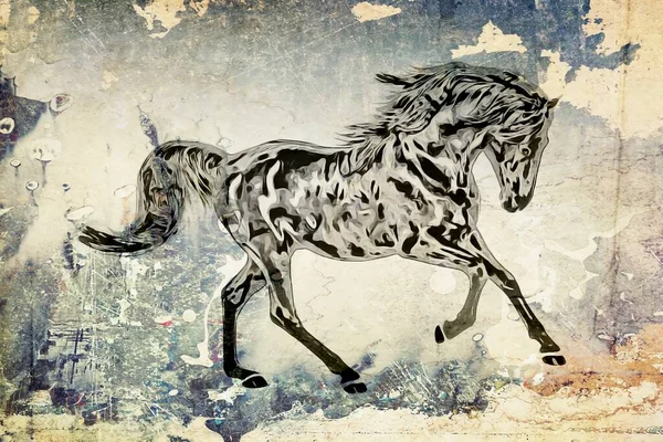 Kolorowy Koń Sztuka Ilustracja Grunge Malarstwo Rysunek — Zdjęcie stockowe