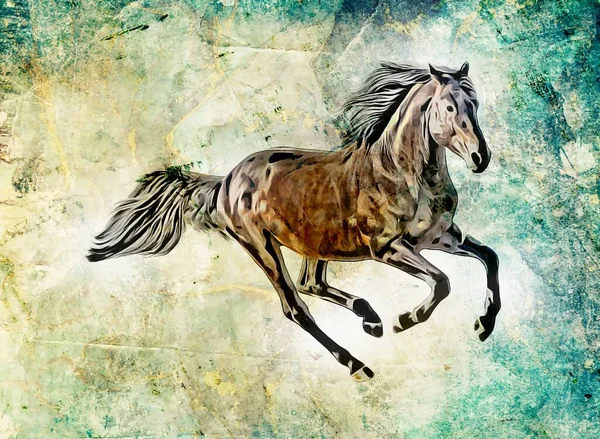 Färgglada Häst Konst Illustration Grunge Målning Ritning — Stockfoto