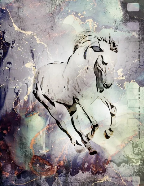 Illustration Art Cheval Coloré Dessin Peinture Grunge — Photo