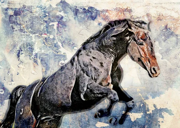 Kleurrijke Paard Kunst Illustratie Grunge Schilderij Tekening — Stockfoto