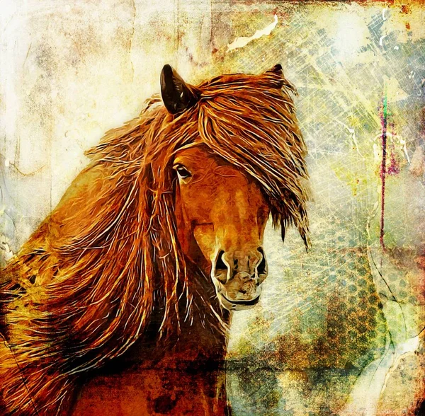 Colorido Caballo Arte Ilustración Grunge Pintura Dibujo —  Fotos de Stock