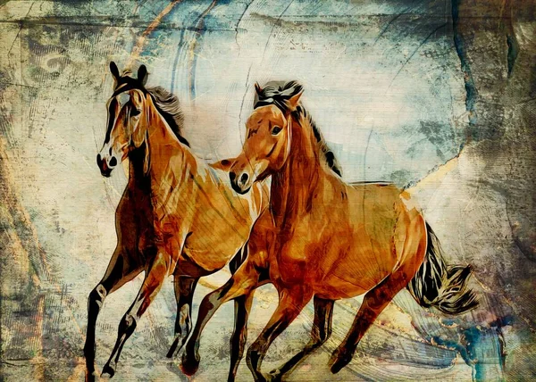Colorful horse art illustration grunge painting drawing