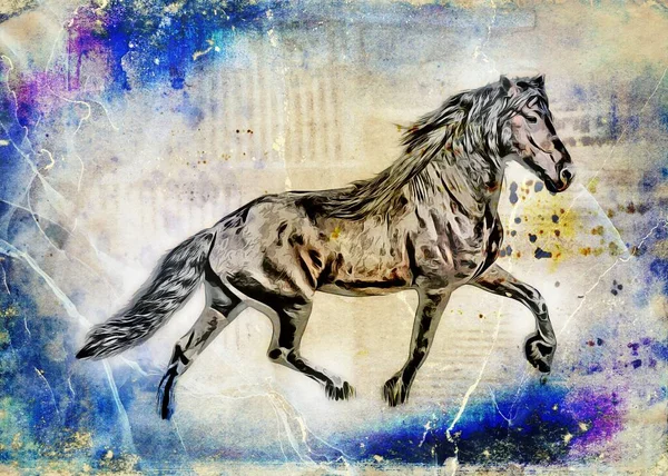 カラフルな馬のアートイラスト グランジペインティングドローイング — ストック写真