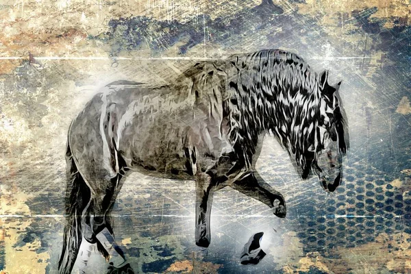 カラフルな馬のアートイラスト グランジペインティングドローイング — ストック写真