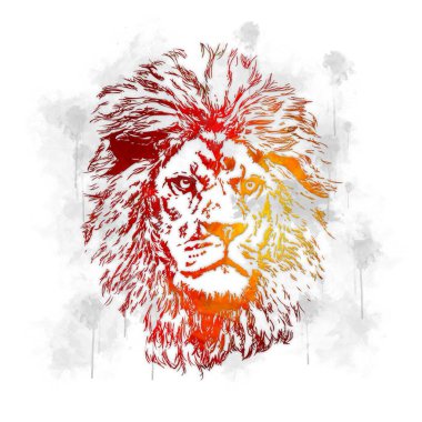 Aslan sanat çizimi retro-vintage hayvan resmi