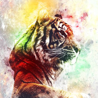 Kaplan sanatı çizimi antika hayvanları resmediyor.