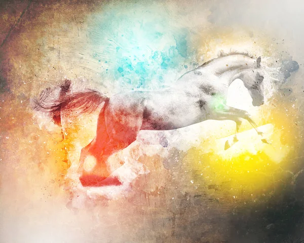 Colorful Horse Art Illustration Grunge Painting Drawing — Stock Photo, Image