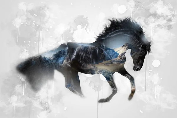 Πολύχρωμο Άλογο Τέχνης Απεικόνιση Grunge Ζωγραφική Σχέδιο — Φωτογραφία Αρχείου
