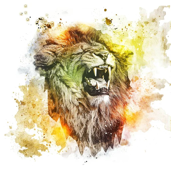 Aslan sanat çizimi retro-vintage hayvan resmi