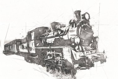 Eski buharlı lokomotif motoru antika