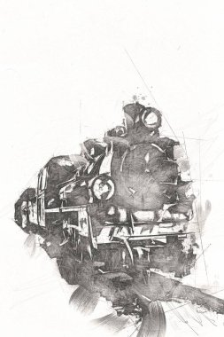 Eski buharlı lokomotif motoru antika