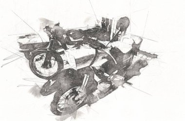 Motosiklet görüntüleme rengi izole edilmiş sanat antika retro