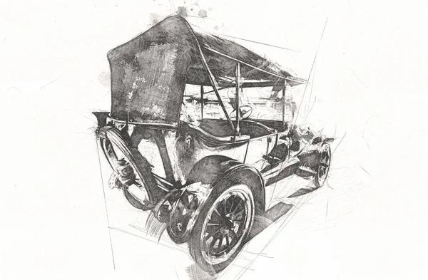 Vintage Retro Classique Vieille Illustration Voiture — Photo