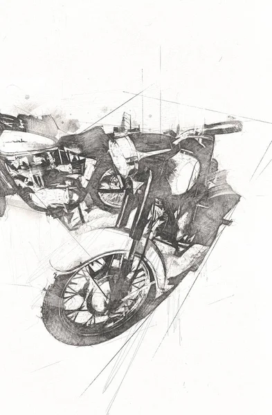 Motorrad Llustration Farbe Isoliert Kunst Vintage Retro — Stockfoto