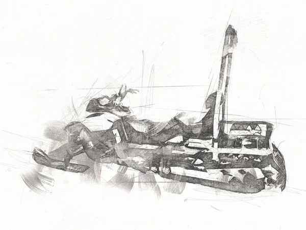 Спорт Снігохід Горах Ілюстрація Мистецтво Вінтаж Малюнок Ескіз — стокове фото