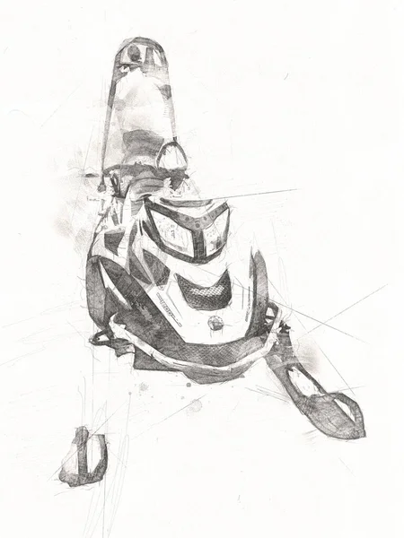 Спорт Снігохід Горах Ілюстрація Мистецтво Вінтаж Малюнок Ескіз — стокове фото