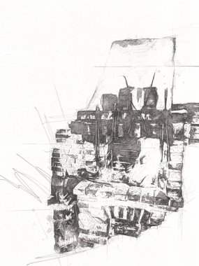 iç tasarım oturma odası ve şömine, sanat, illüstrasyon, antika eskiz
