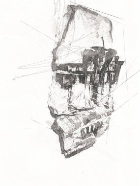 iç tasarım oturma odası ve şömine, sanat, illüstrasyon, antika eskiz