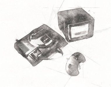 Parlak beyaz arkaplandaki geçmişe dönük bilgisayar oyun denetleyicileri, illüstrasyon