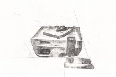 Parlak beyaz arkaplandaki geçmişe dönük bilgisayar oyun denetleyicileri, illüstrasyon