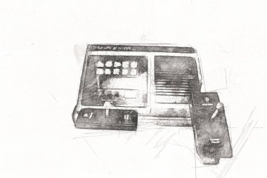 Parlak beyaz arkaplandaki geçmişe dönük bilgisayar oyun denetleyicileri, illüstrasyon