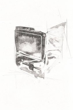 Eski bilgisayar sanatı illüstrasyonu, retro vintage makine, boya, çizim