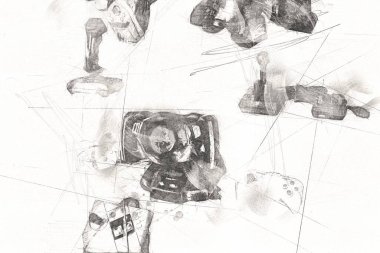 Beyaz bir arka planda izole edilmiş beyaz video oyunu joystickleri oyun alanı seti