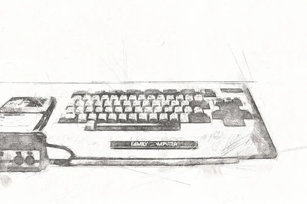 Retro computer gaming controllers on a bright white background, illustration