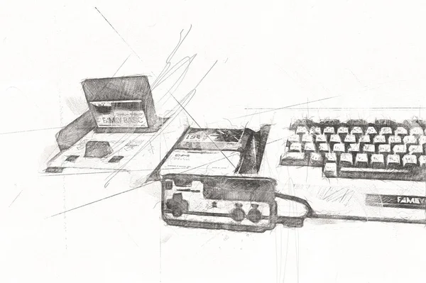 Ретро Компьютерные Игровые Контроллеры Ярком Белом Фоне Иллюстрация — стоковое фото